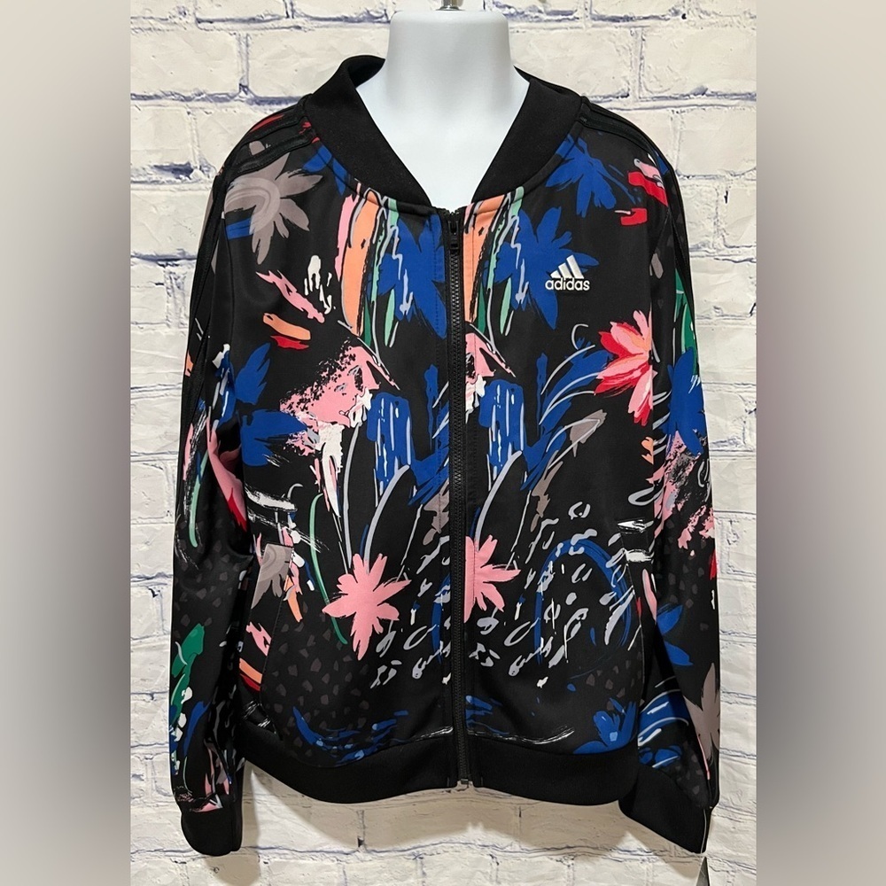 NWT Adidas Girls' Print Tricot Floral Jacket Size Large 14